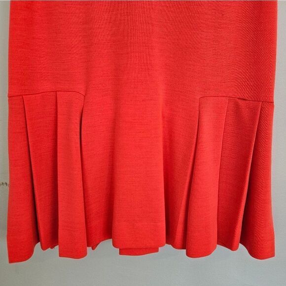 Vintage '60s Pleated Drop Waist Coral Sleeveless V-Neck Wool? Dress with Scarf 6 - Picture 13 of 15
